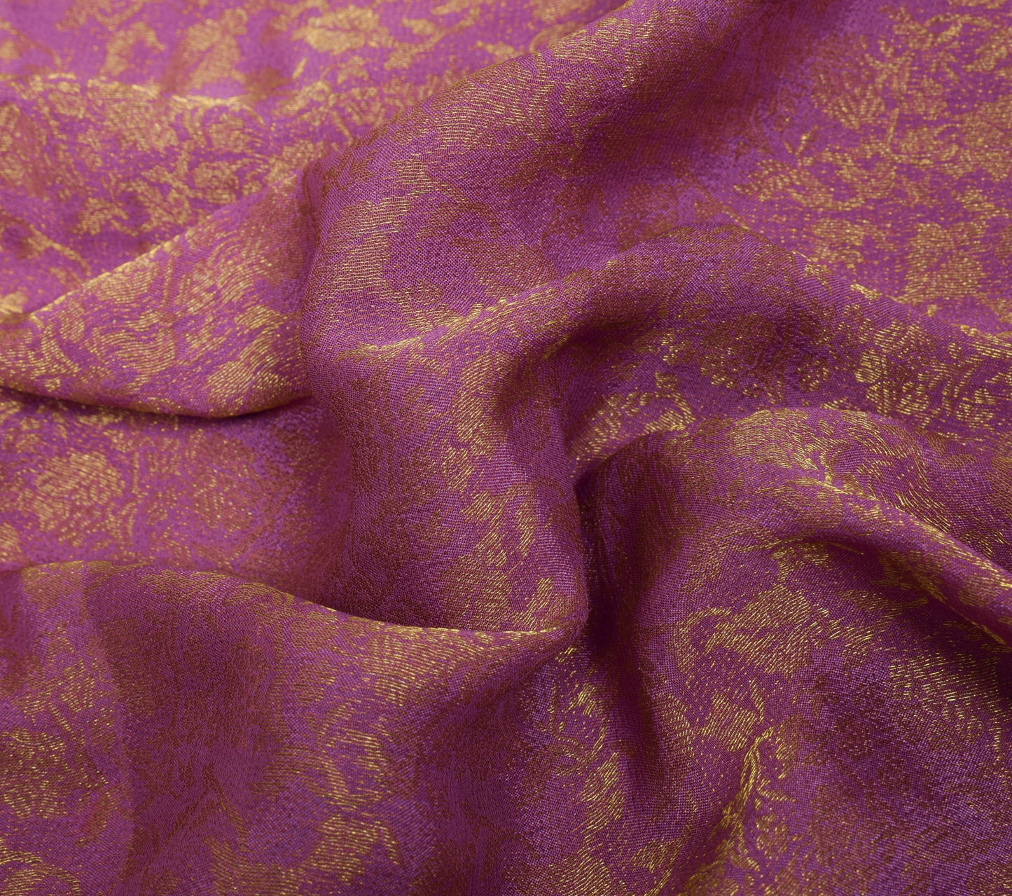 Sushila Vintage Mauve HEAVY Saree Pure Silk Brocade Applique Work Sari Fabric