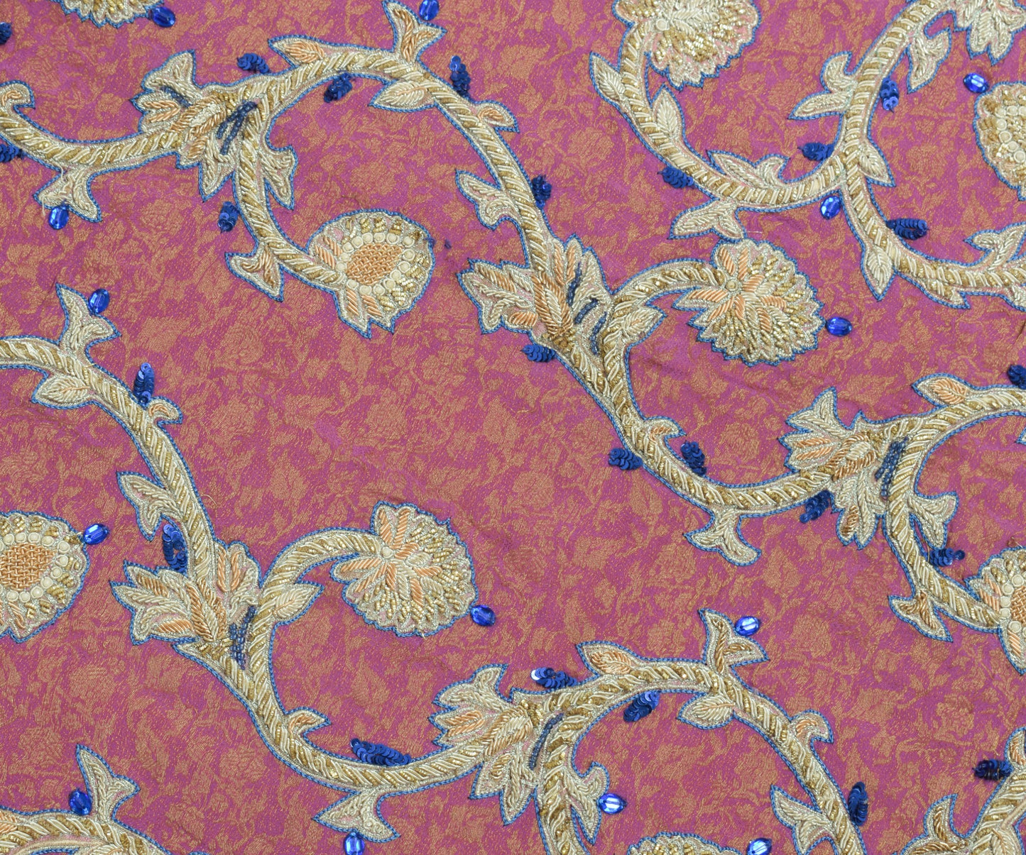 Sushila Vintage Mauve HEAVY Saree Pure Silk Brocade Applique Work Sari Fabric