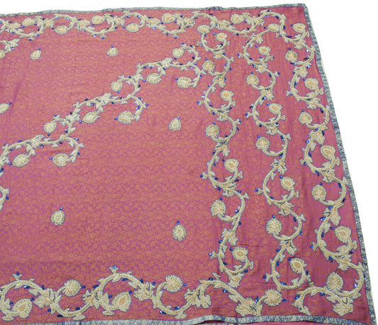 Sushila Vintage Mauve HEAVY Saree Pure Silk Brocade Applique Work Sari Fabric