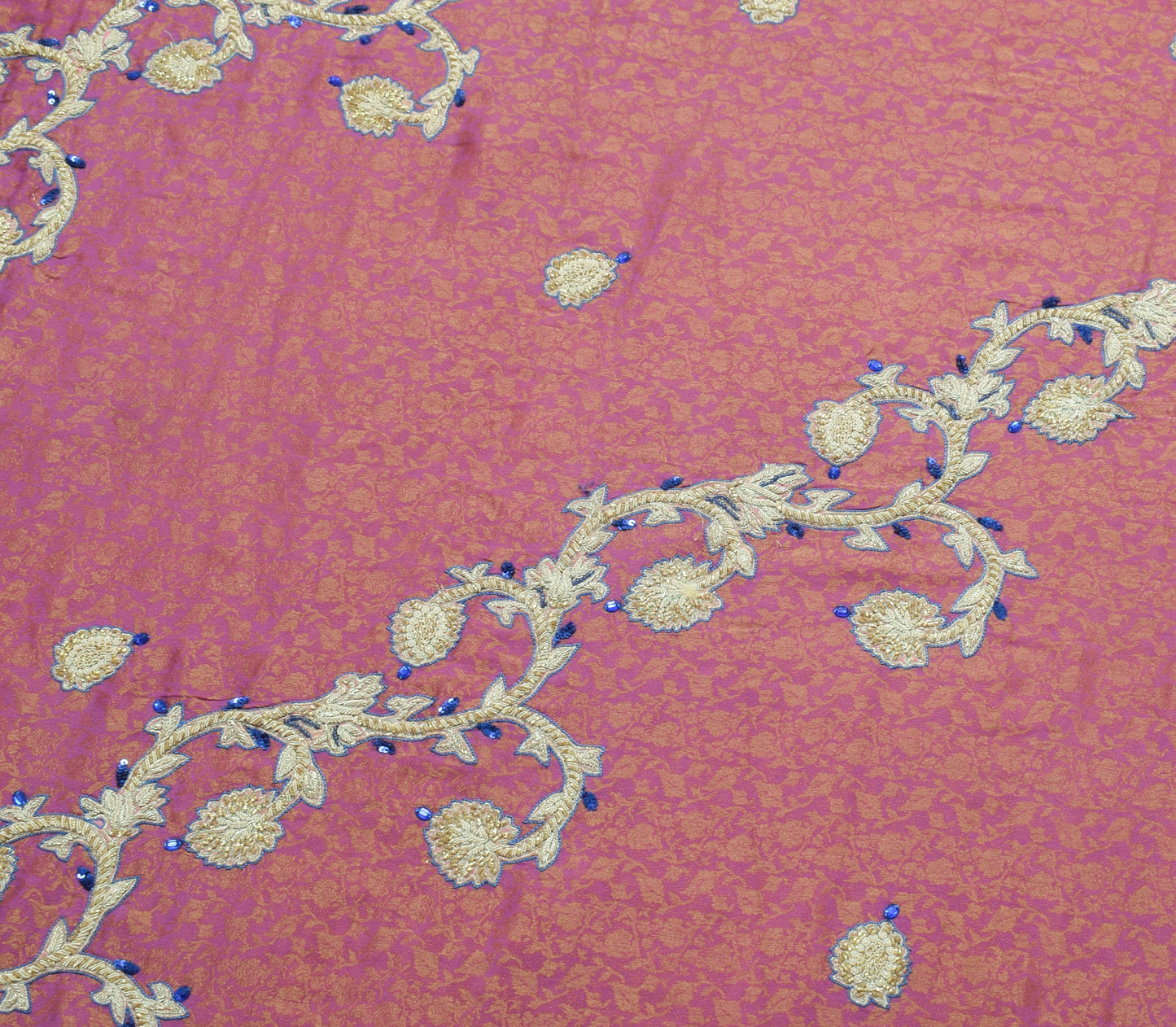 Sushila Vintage Mauve HEAVY Saree Pure Silk Brocade Applique Work Sari Fabric