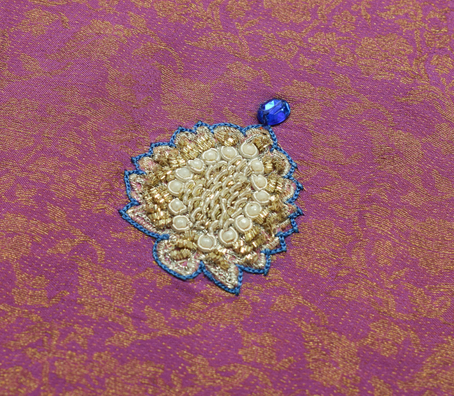 Sushila Vintage Mauve HEAVY Saree Pure Silk Brocade Applique Work Sari Fabric
