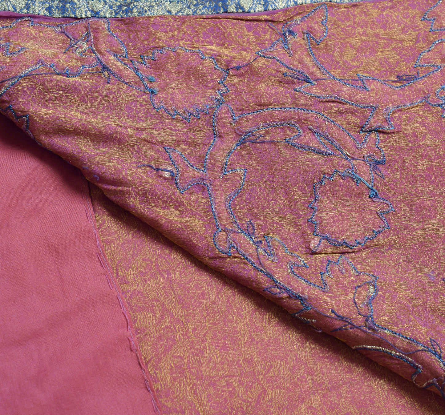 Sushila Vintage Mauve HEAVY Saree Pure Silk Brocade Applique Work Sari Fabric