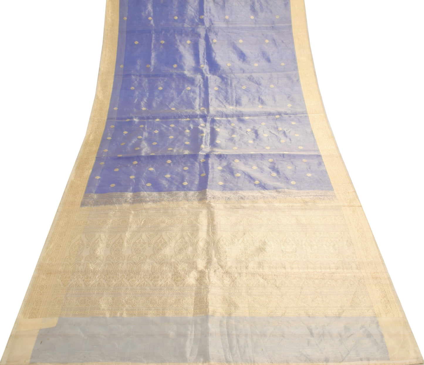 Sushila Vintage Blue Saree with Gold Border Pure Tissue Zari Woven HEAVY Sari