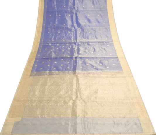 Sushila Vintage Blue Saree with Gold Border Pure Tissue Zari Woven HEAVY Sari