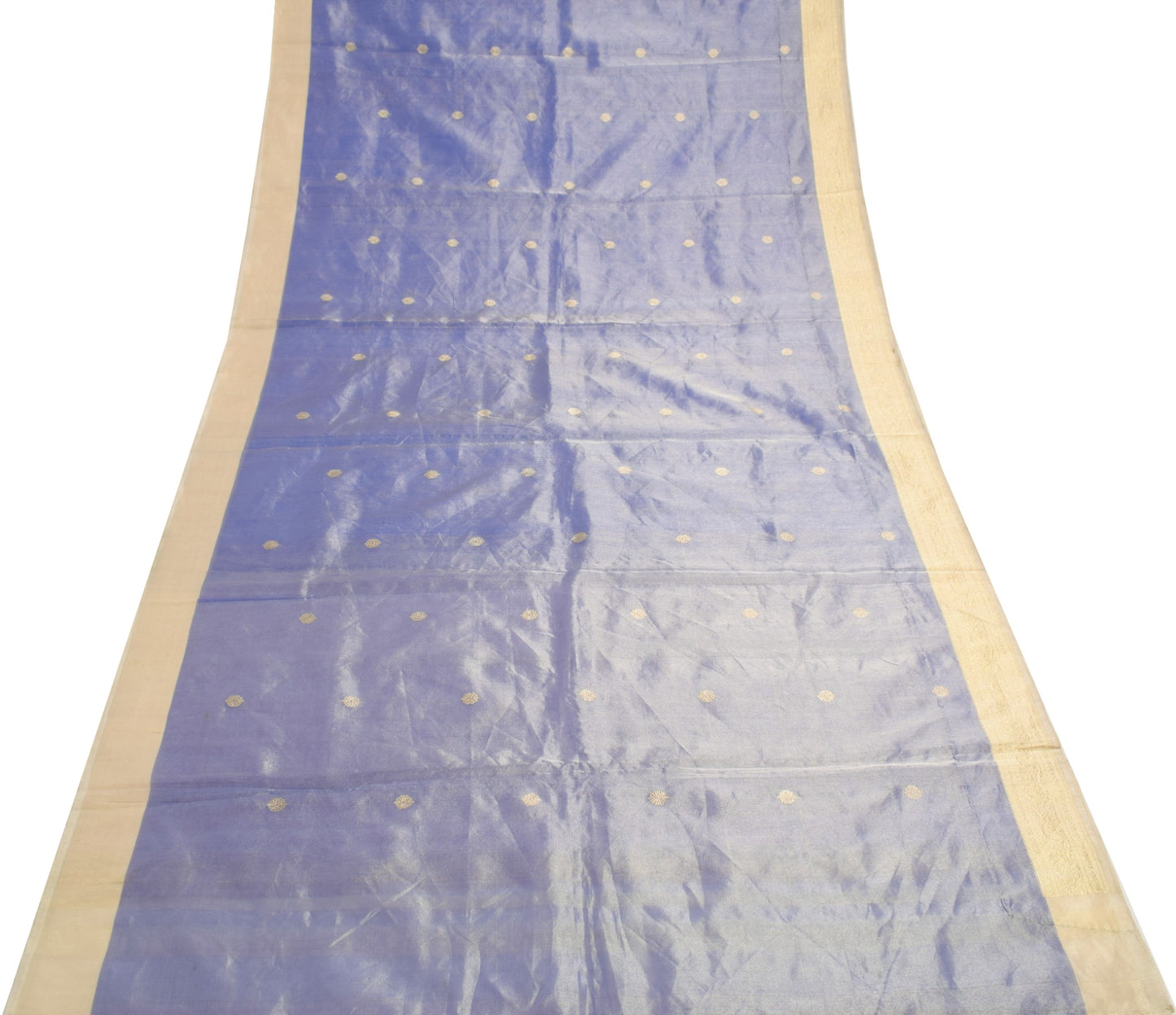Sushila Vintage Blue Saree with Gold Border Pure Tissue Zari Woven HEAVY Sari