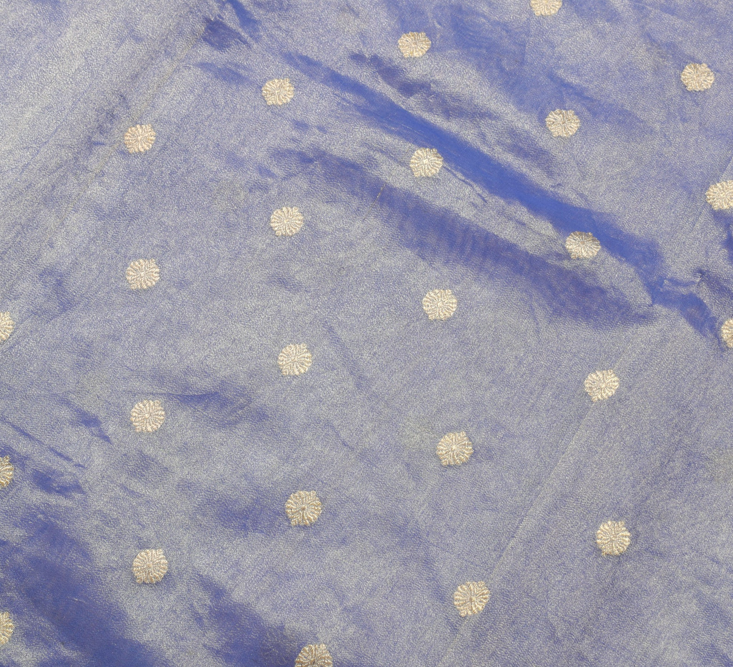 Sushila Vintage Blue Saree with Gold Border Pure Tissue Zari Woven HEAVY Sari