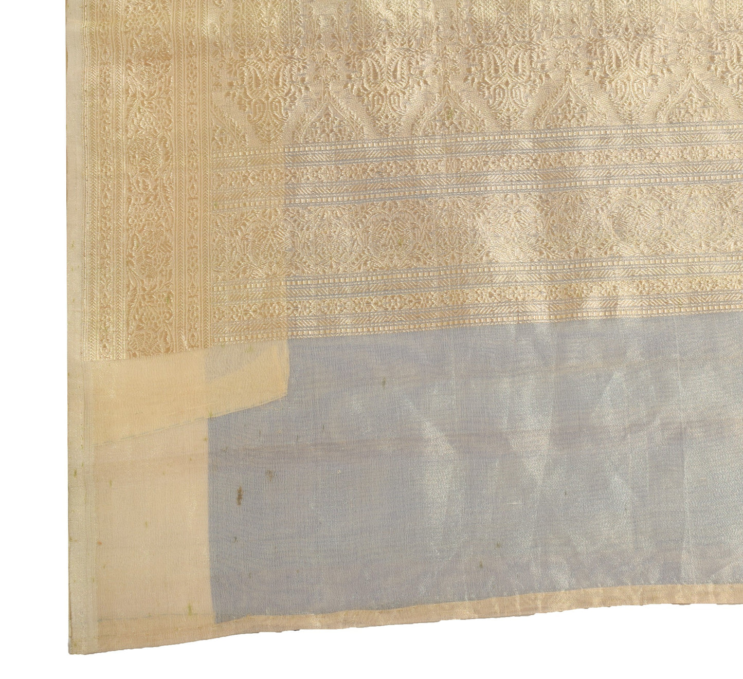 Sushila Vintage Blue Saree with Gold Border Pure Tissue Zari Woven HEAVY Sari