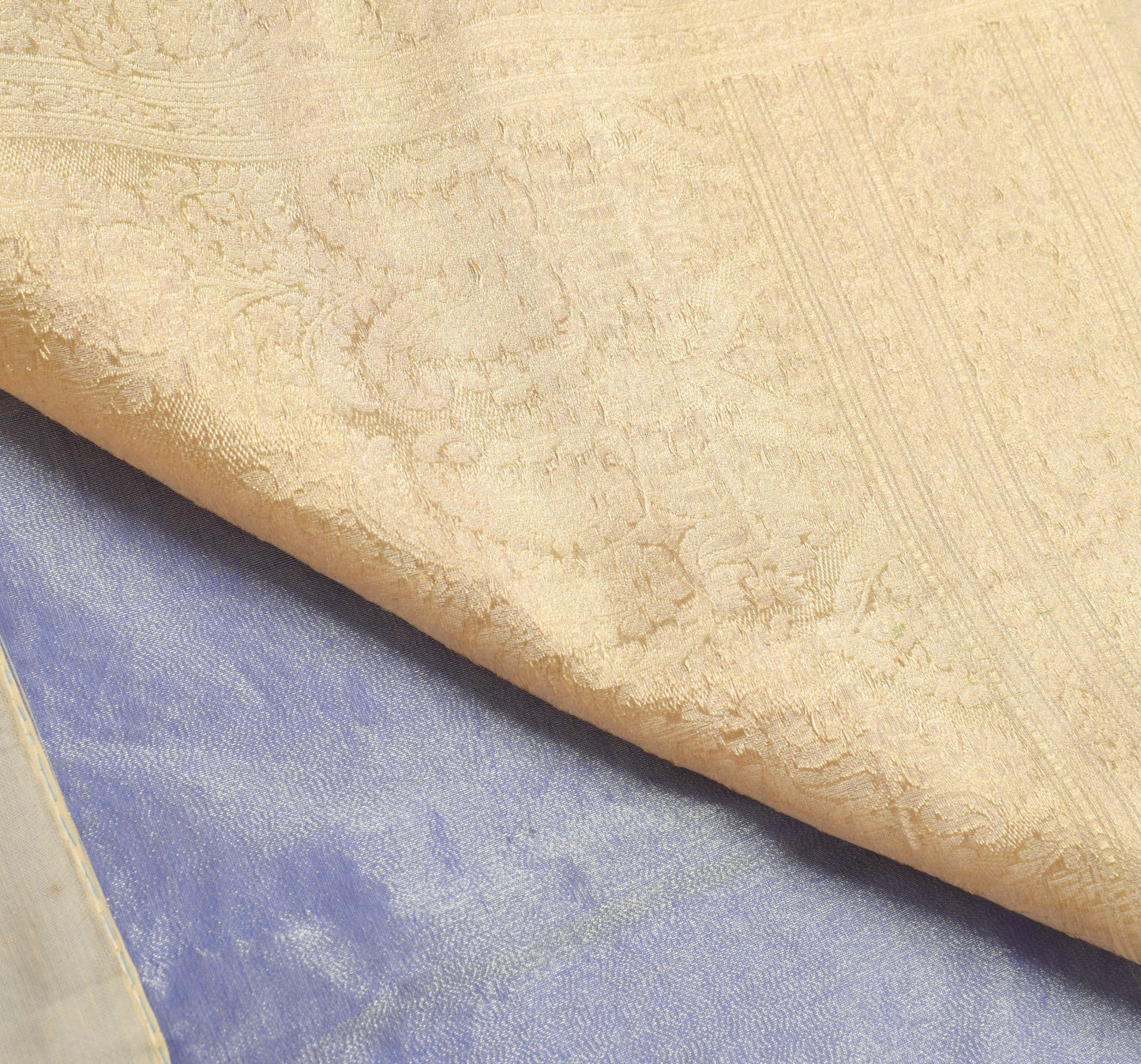 Sushila Vintage Blue Saree with Gold Border Pure Tissue Zari Woven HEAVY Sari