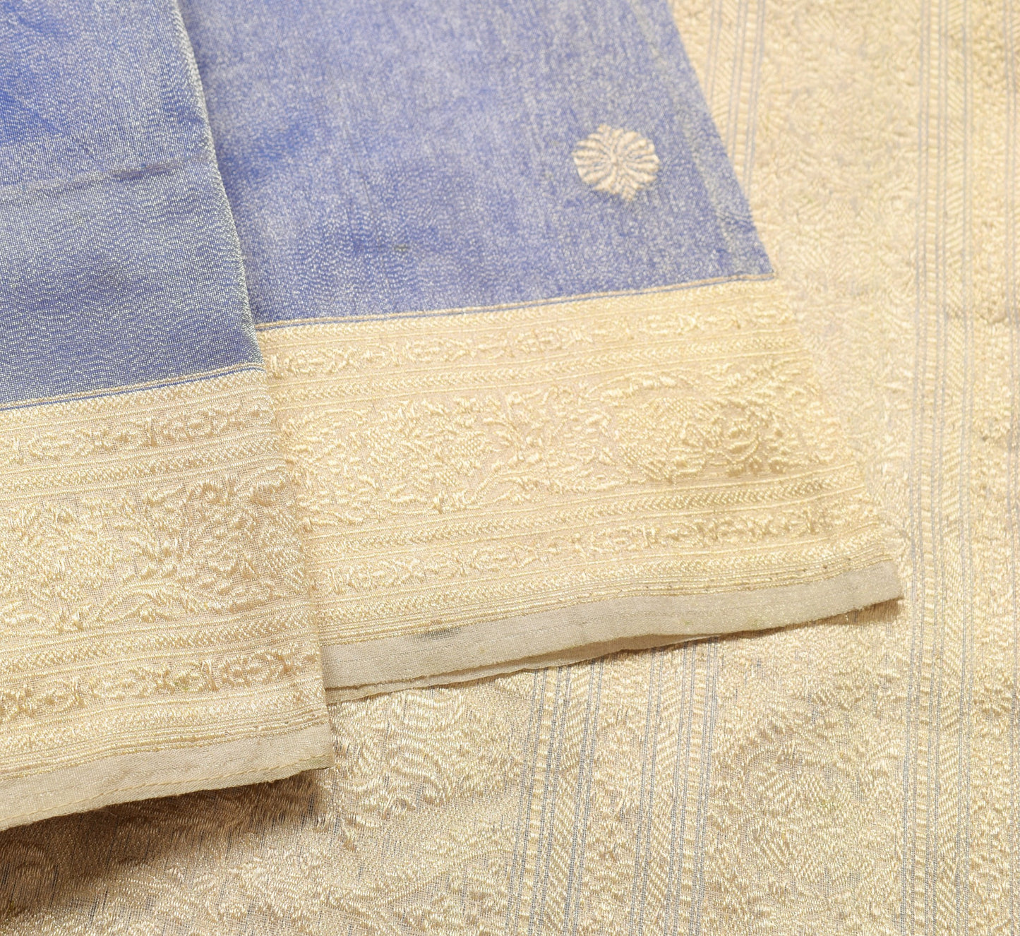 Sushila Vintage Blue Saree with Gold Border Pure Tissue Zari Woven HEAVY Sari
