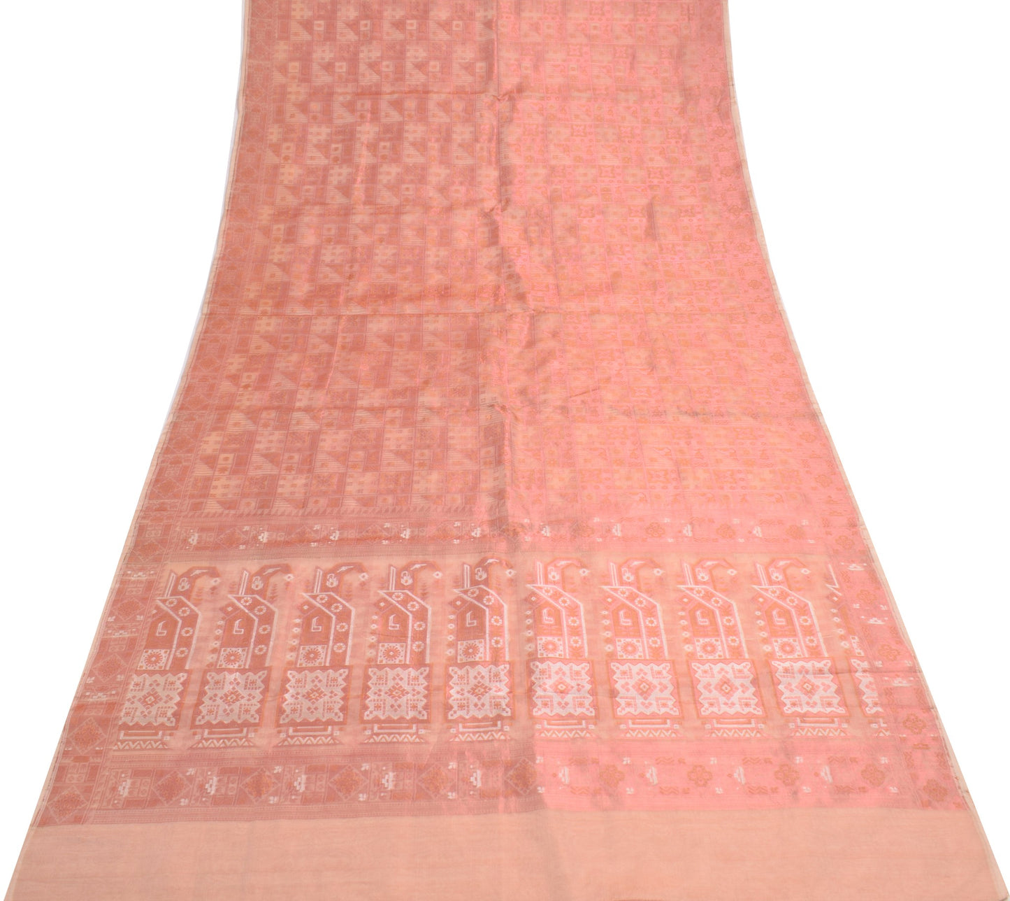 Sushila Vintage Pure Organza Sari Salmon Peach Woven Zari Brocade Saree Fabric