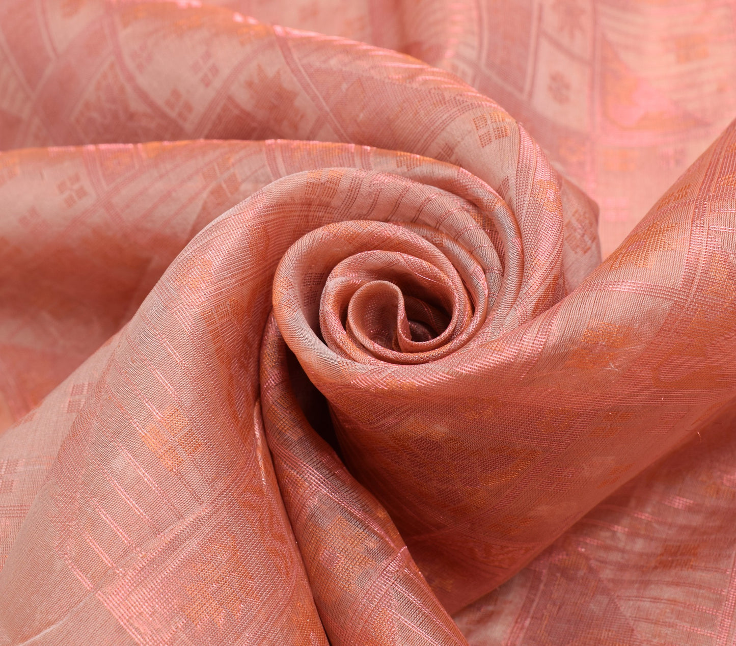Sushila Vintage Pure Organza Sari Salmon Peach Woven Zari Brocade Saree Fabric