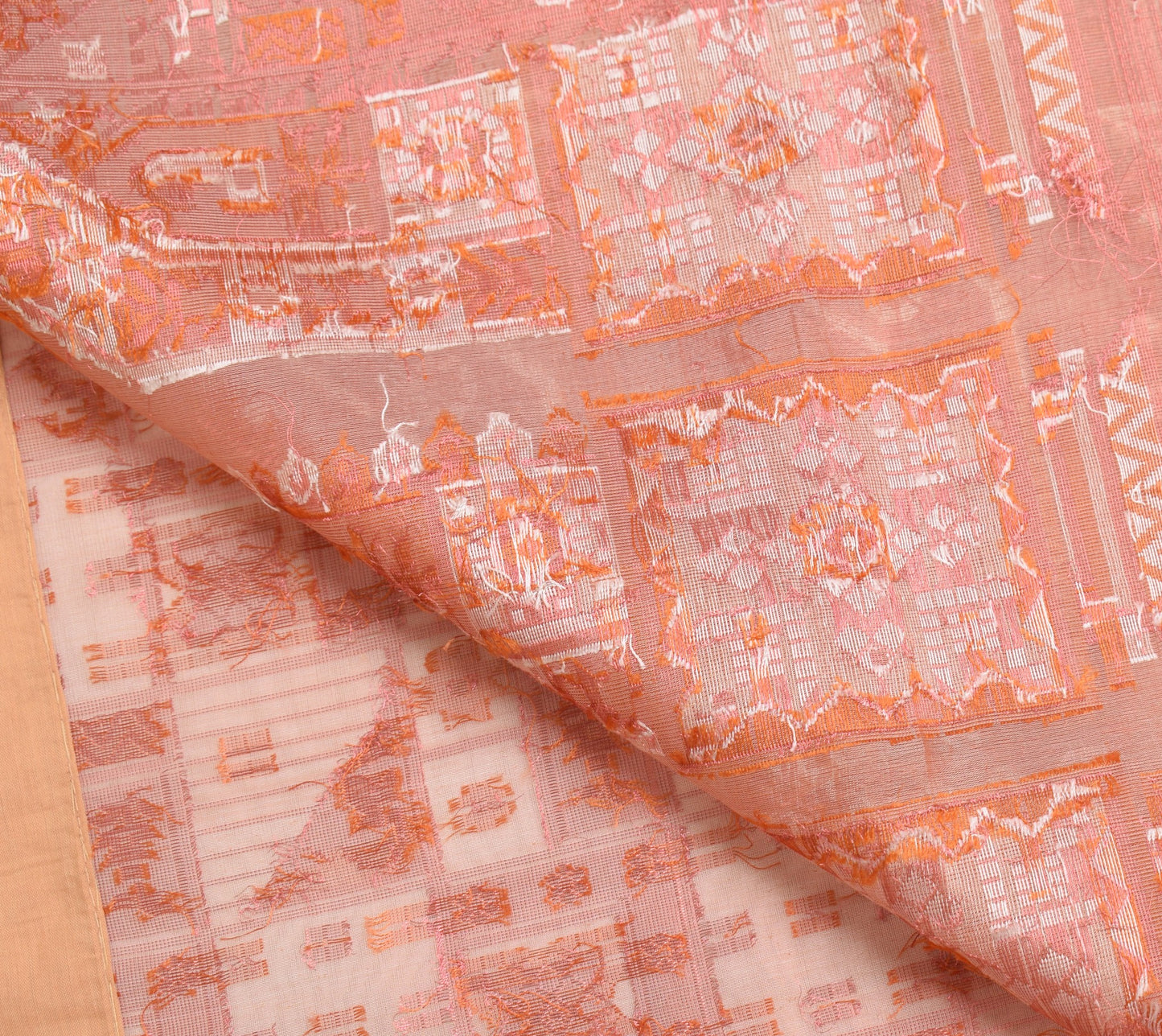 Sushila Vintage Pure Organza Sari Salmon Peach Woven Zari Brocade Saree Fabric
