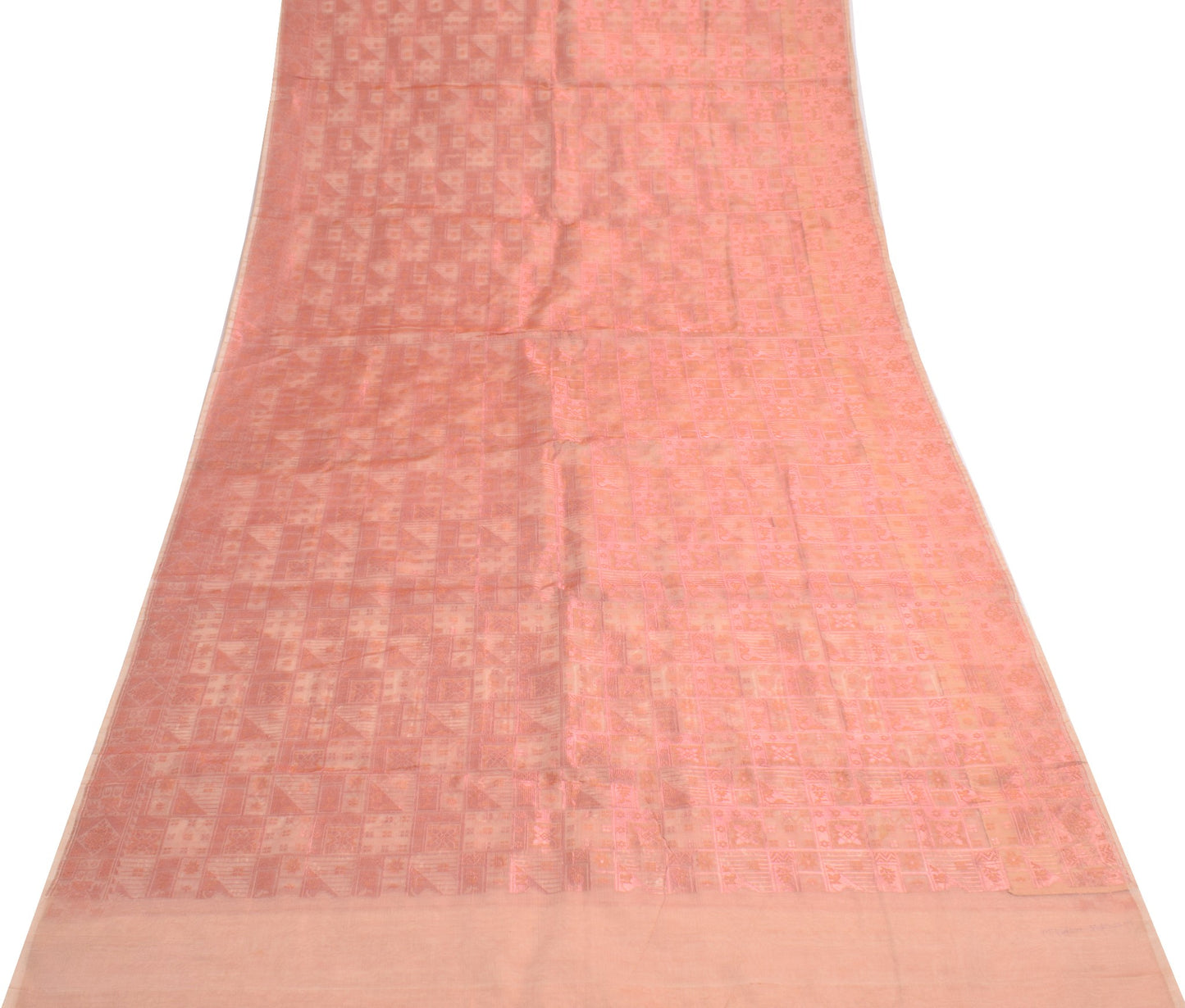 Sushila Vintage Pure Organza Sari Salmon Peach Woven Zari Brocade Saree Fabric