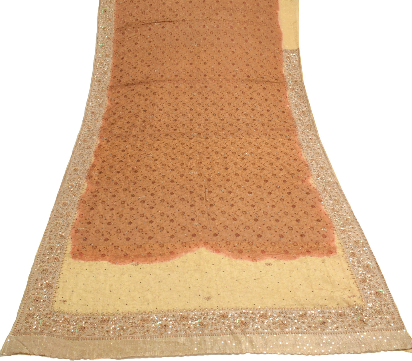 Sushila Vintage Pure Tissue HEAVY Saree Zari Sequins Golden Sari Blouse