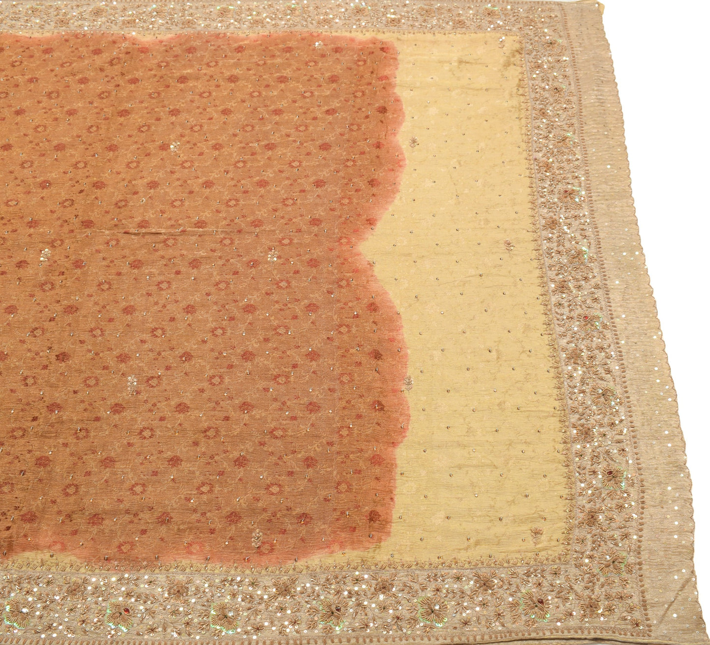 Sushila Vintage Pure Tissue HEAVY Saree Zari Sequins Golden Sari Blouse