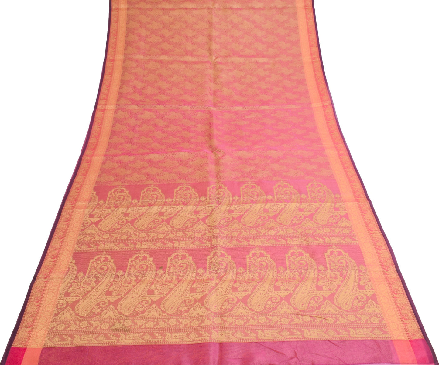 Sushila Vintage Dark Pink Saree 100% Pure Organza Silk Resham Woven Sari Fabric