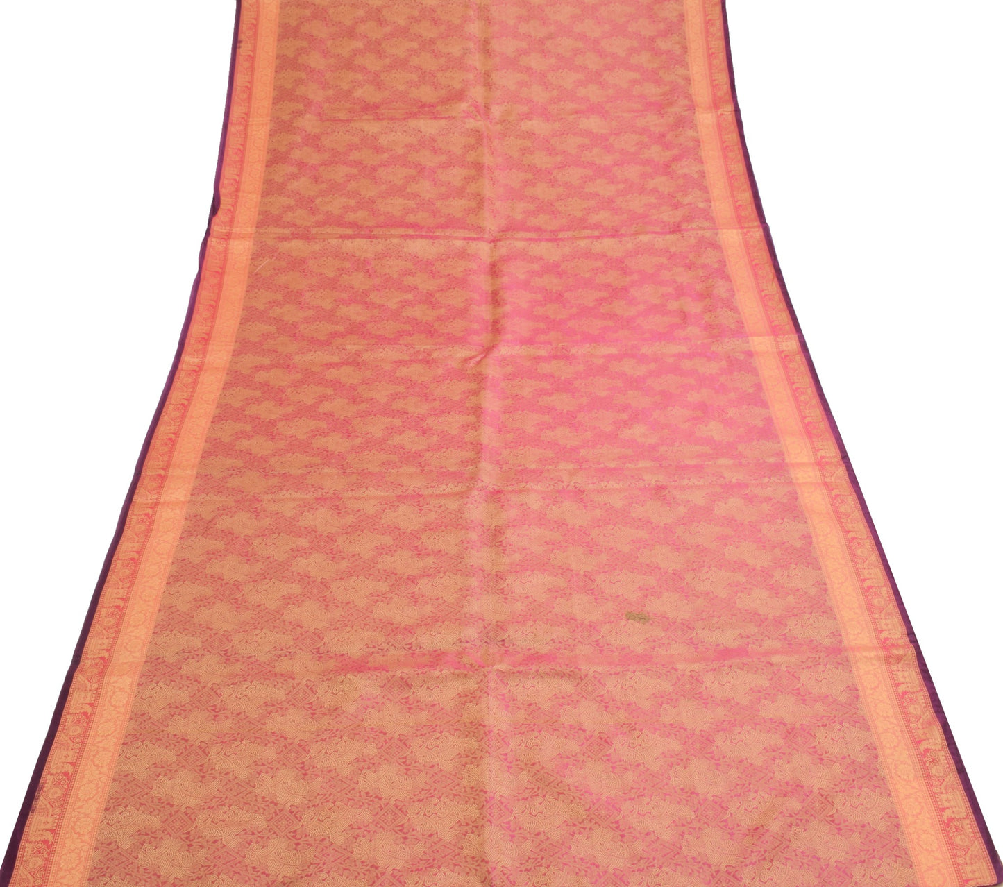 Sushila Vintage Dark Pink Saree 100% Pure Organza Silk Resham Woven Sari Fabric