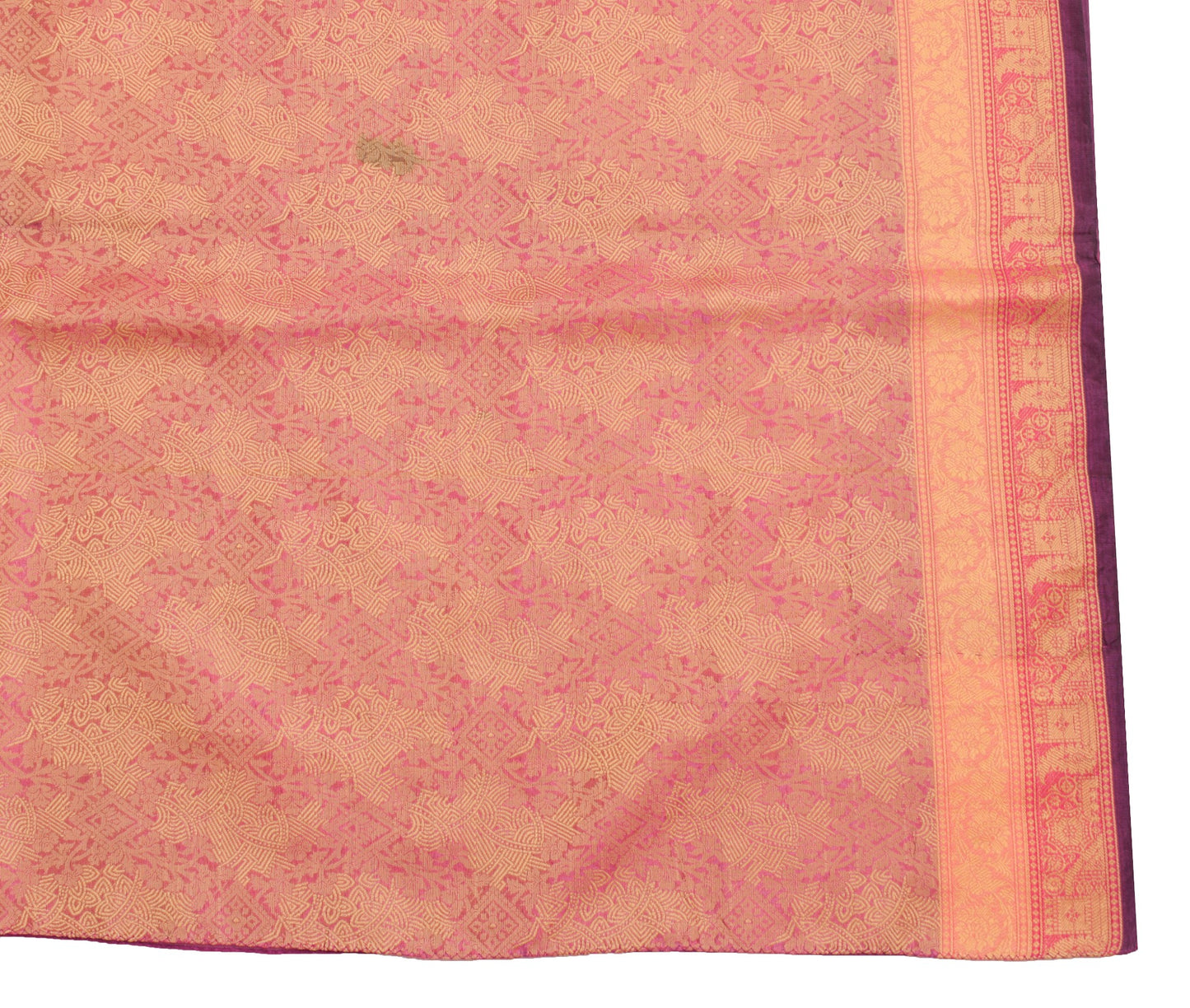 Sushila Vintage Dark Pink Saree 100% Pure Organza Silk Resham Woven Sari Fabric