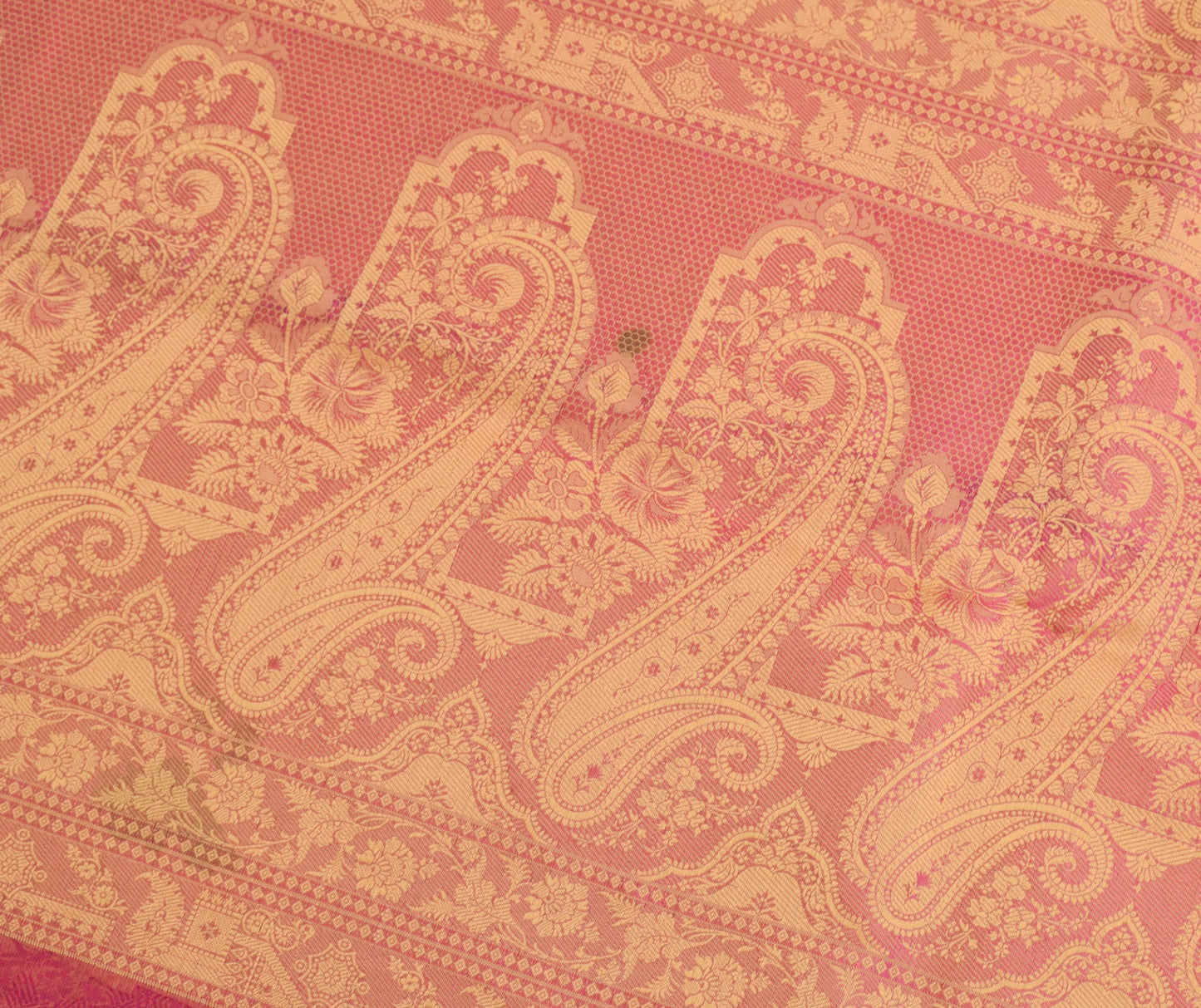 Sushila Vintage Dark Pink Saree 100% Pure Organza Silk Resham Woven Sari Fabric