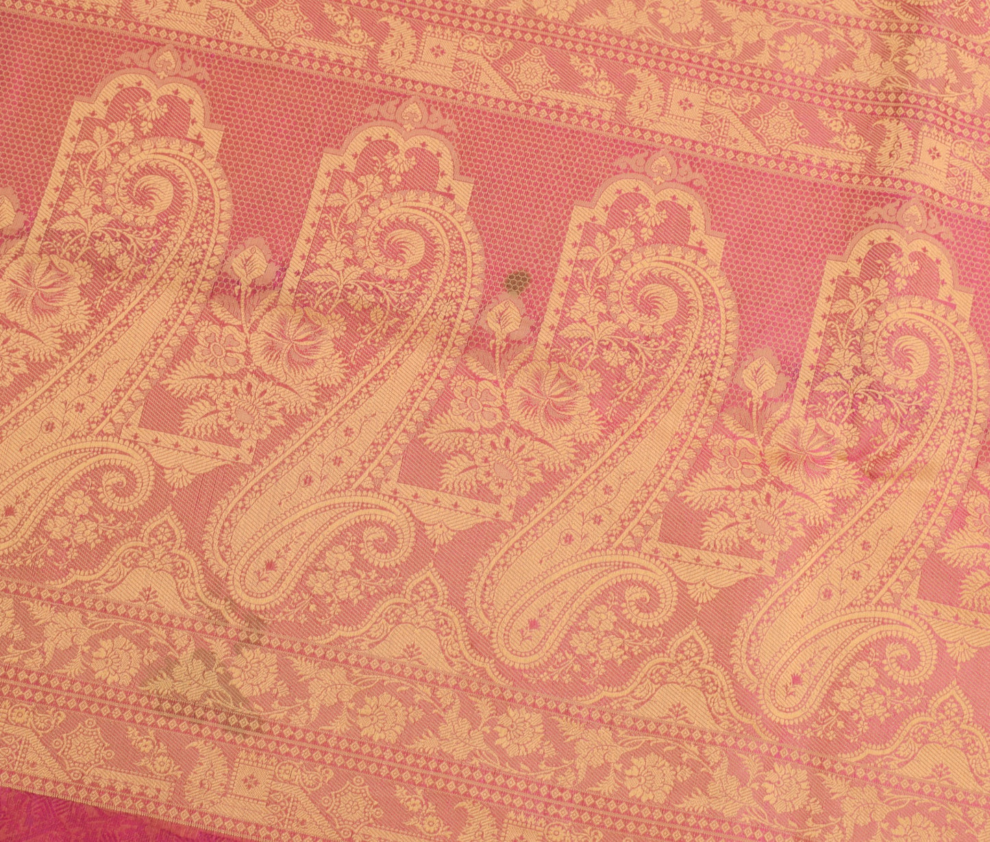 Sushila Vintage Dark Pink Saree 100% Pure Organza Silk Resham Woven Sari Fabric