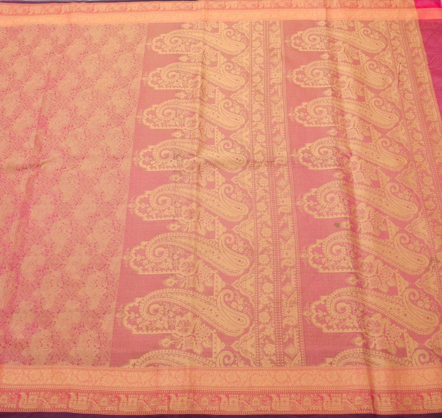 Sushila Vintage Dark Pink Saree 100% Pure Organza Silk Resham Woven Sari Fabric