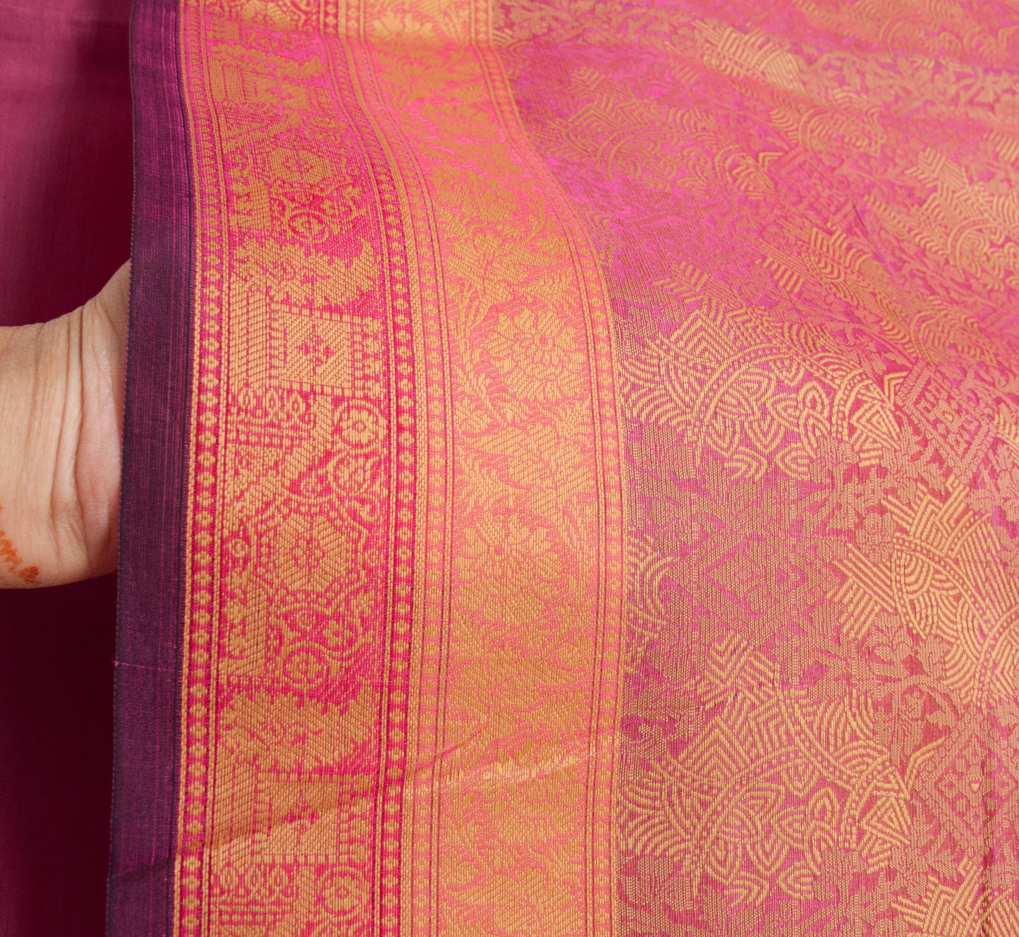 Sushila Vintage Dark Pink Saree 100% Pure Organza Silk Resham Woven Sari Fabric
