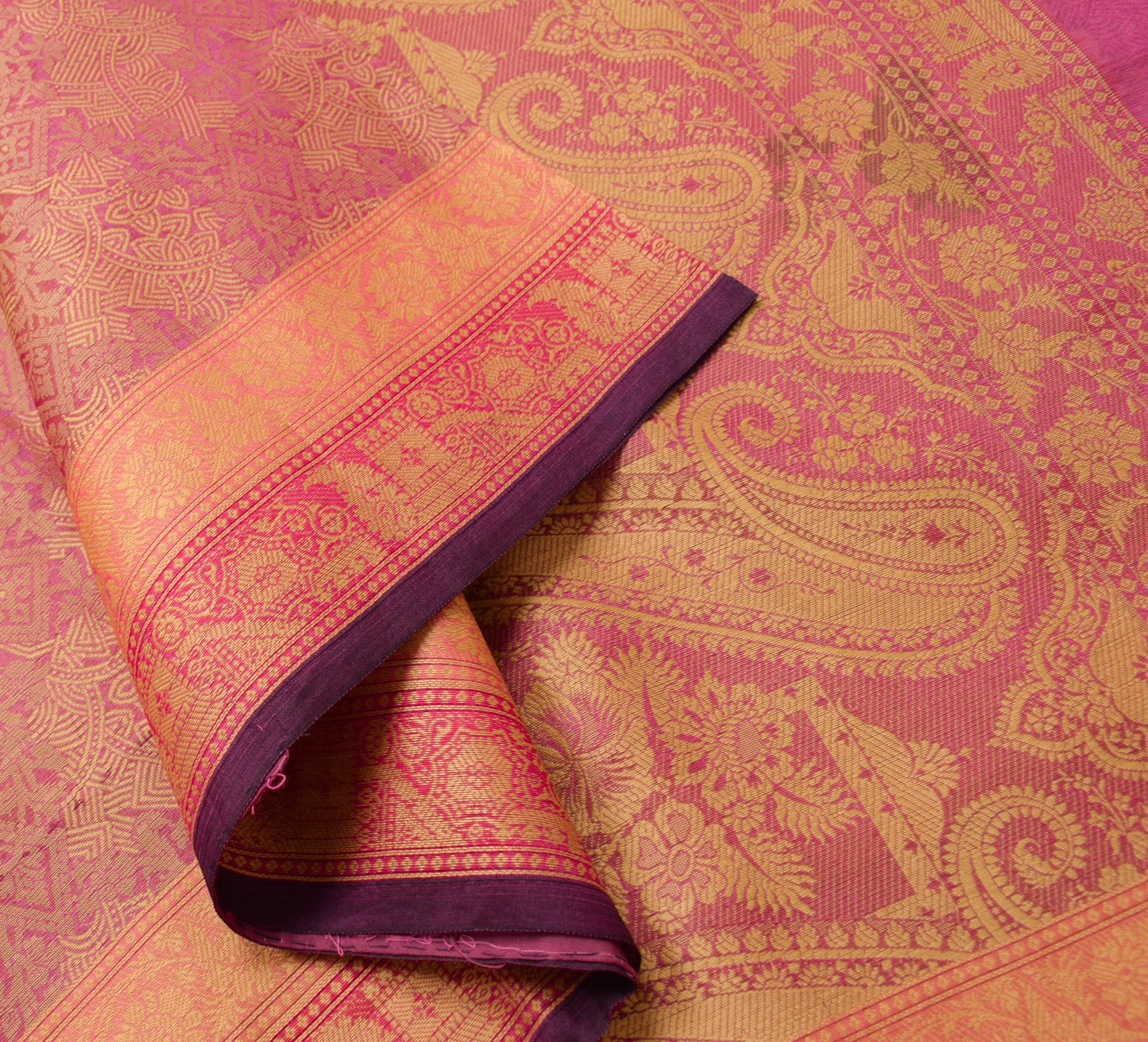 Sushila Vintage Dark Pink Saree 100% Pure Organza Silk Resham Woven Sari Fabric