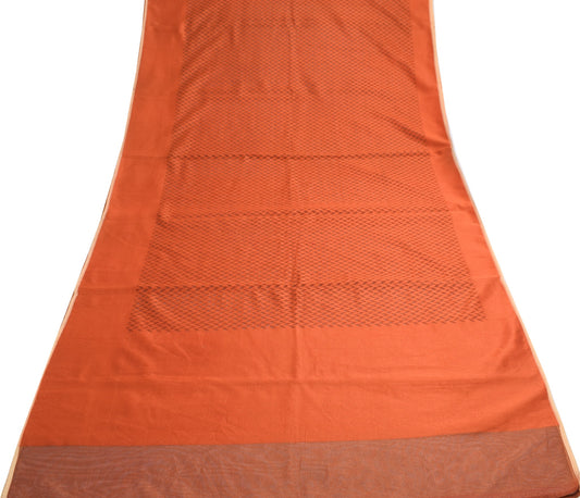 Sushila Vintage Rust Saree Art Silk All Over Woven Indian 5YD Sari Craft Fabric