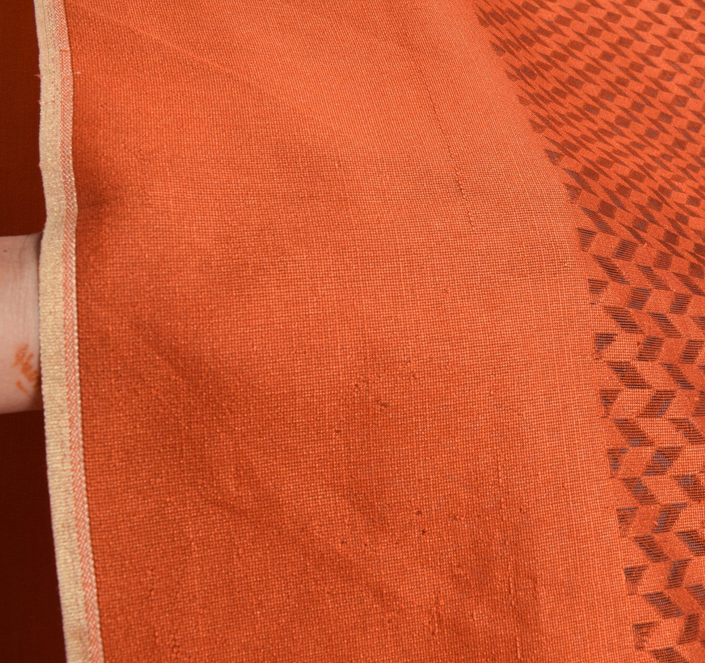 Sushila Vintage Rust Saree Art Silk All Over Woven Indian 5YD Sari Craft Fabric