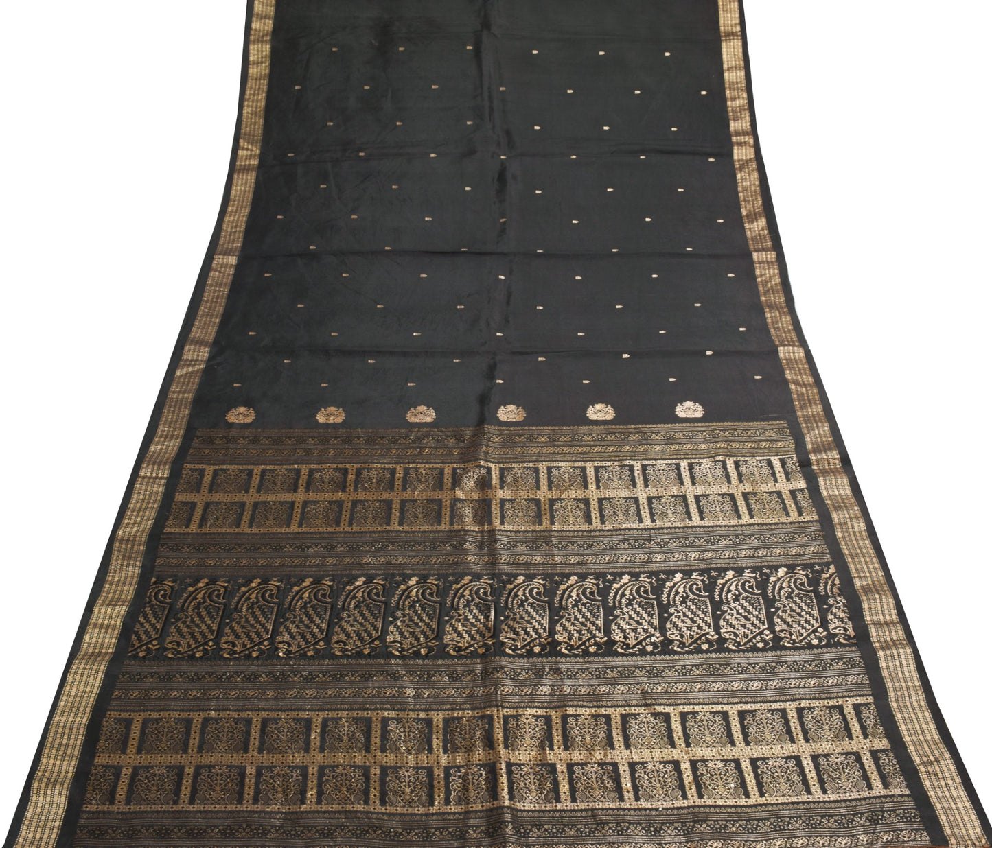 Sushila Vintage Heavy Sarees Pure South Silk Zari Brocade Zari Sari Black Fabric