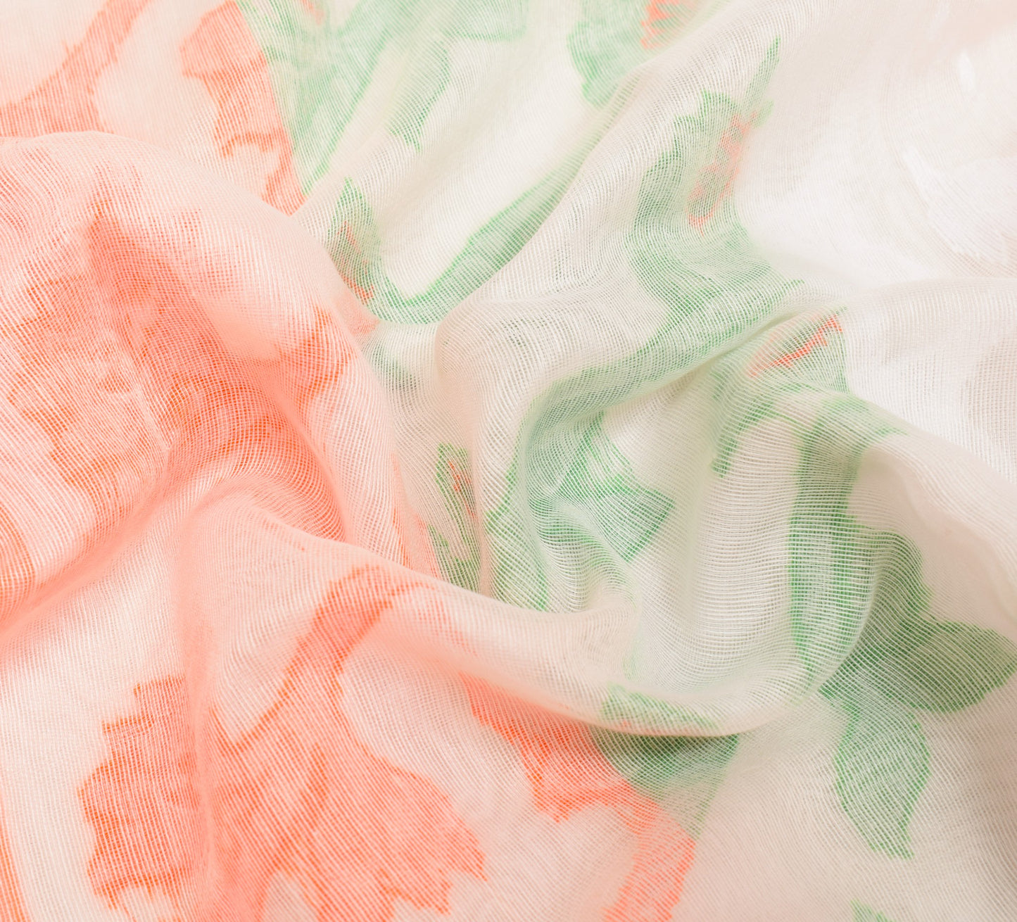 Sushila Vintage White Orange Sari Cotton Art Jamdani Woven Saree Floral Fabric