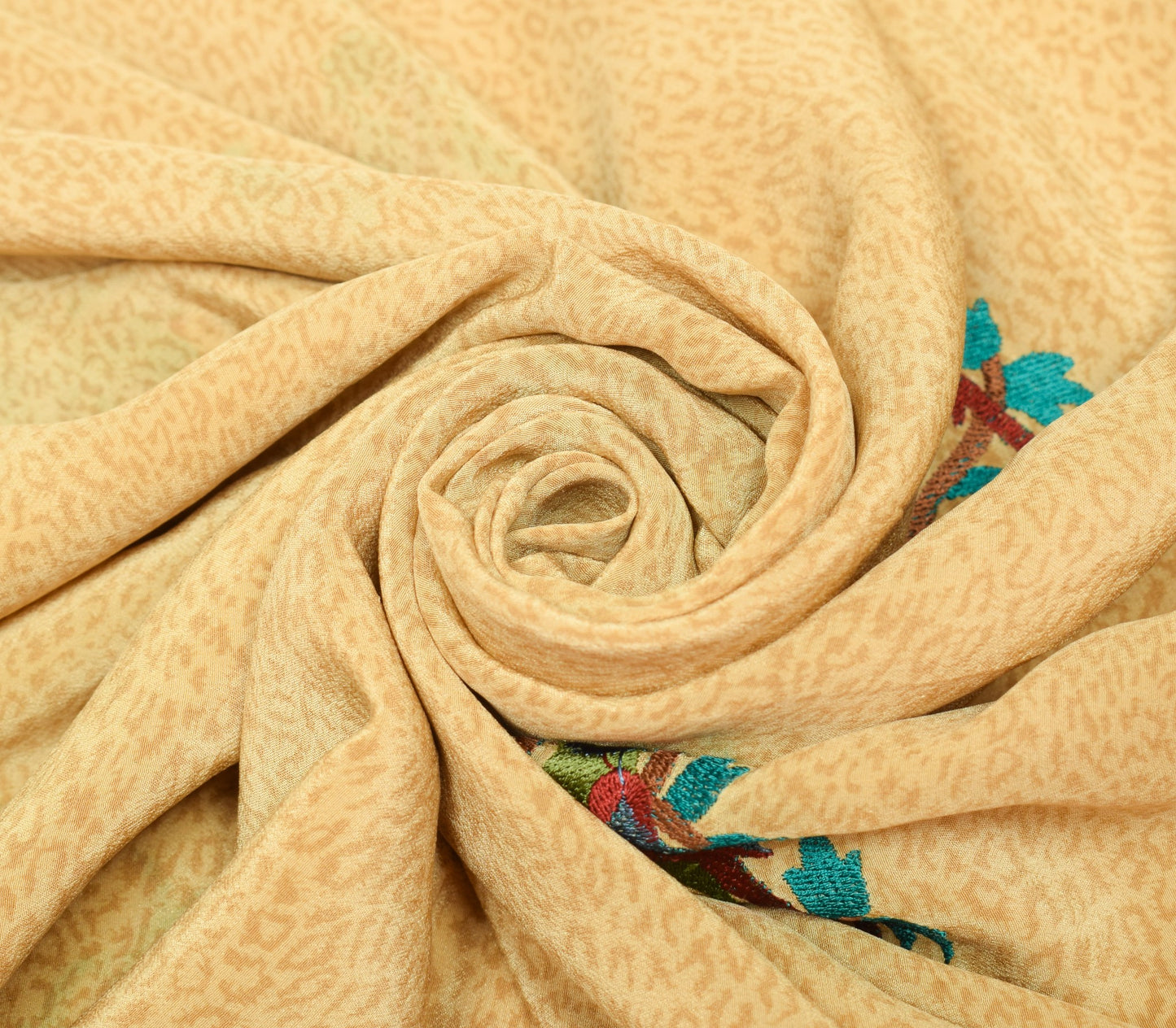 Sushila Vintage Beige Hand Embroidered Saree Pure Crepe Silk Parrot Sari Fabric