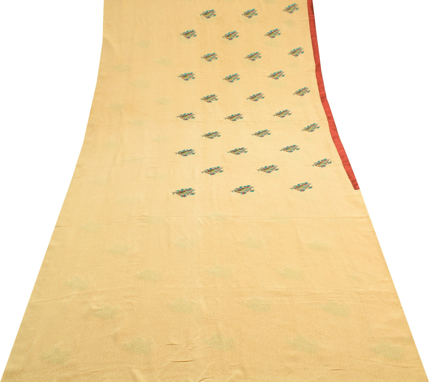 Sushila Vintage Beige Hand Embroidered Saree Pure Crepe Silk Parrot Sari Fabric