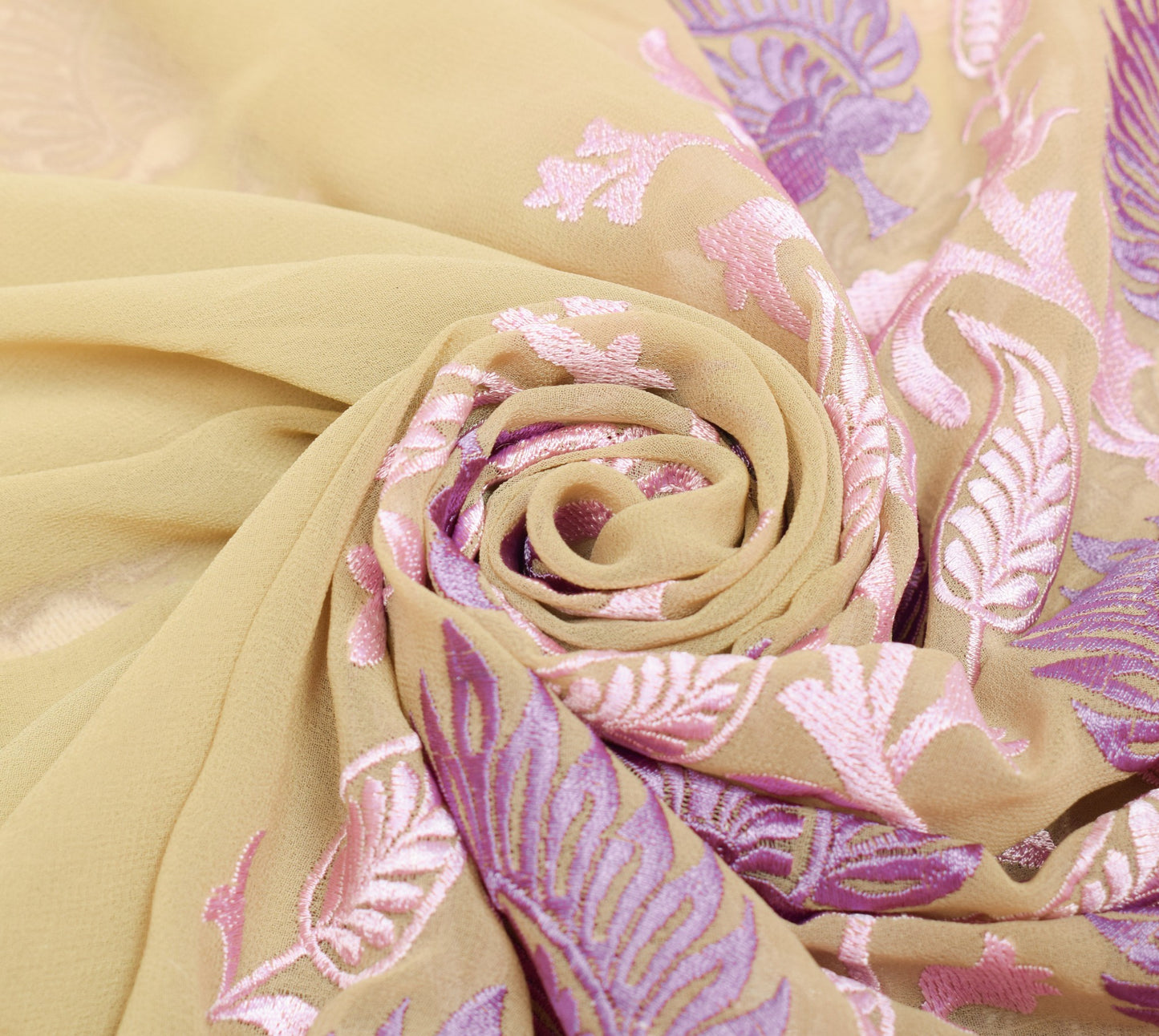 Sushila Vintage Beige Georgette HEAVY Saree Floral Embroidered Bollywood Sari