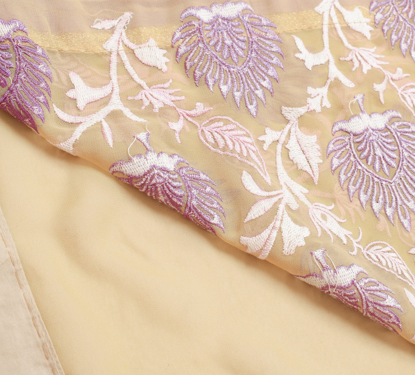 Sushila Vintage Beige Georgette HEAVY Saree Floral Embroidered Bollywood Sari