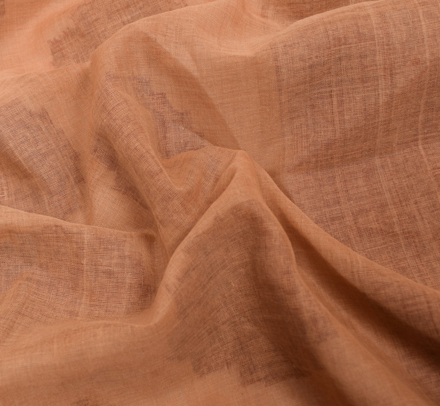 Sushila Vintage Light Copper Saree 100%Pure Cotton Hand Woven Floral Sari Fabric