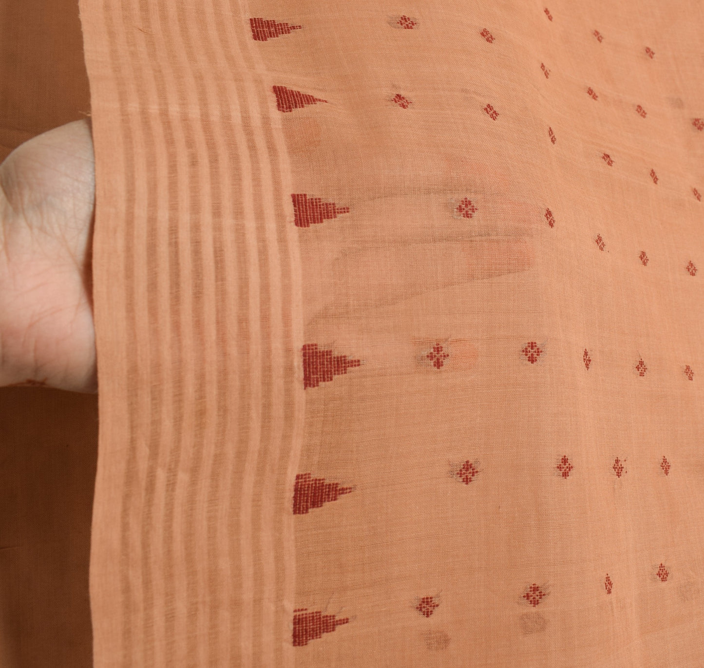 Sushila Vintage Light Copper Saree 100%Pure Cotton Hand Woven Floral Sari Fabric