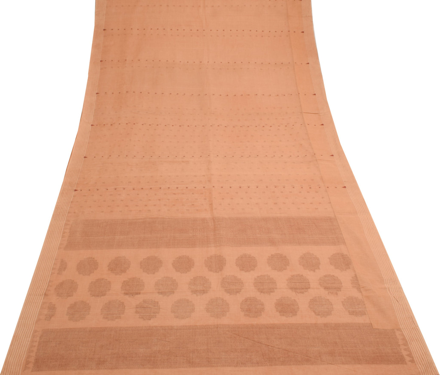 Sushila Vintage Light Copper Saree 100%Pure Cotton Hand Woven Floral Sari Fabric