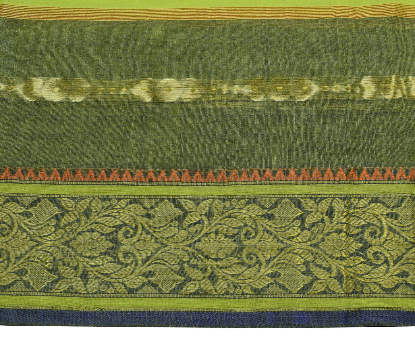 Sushila Vintage Traditional Bengal Sari Woven Handloom Cotton Green Saree Fabric