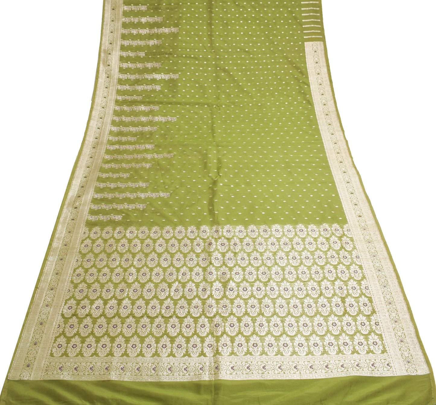 Sushila Vintage Banarasi/Broacde Saree Pure Cotton Silk Green HEAVY Sari Fabric