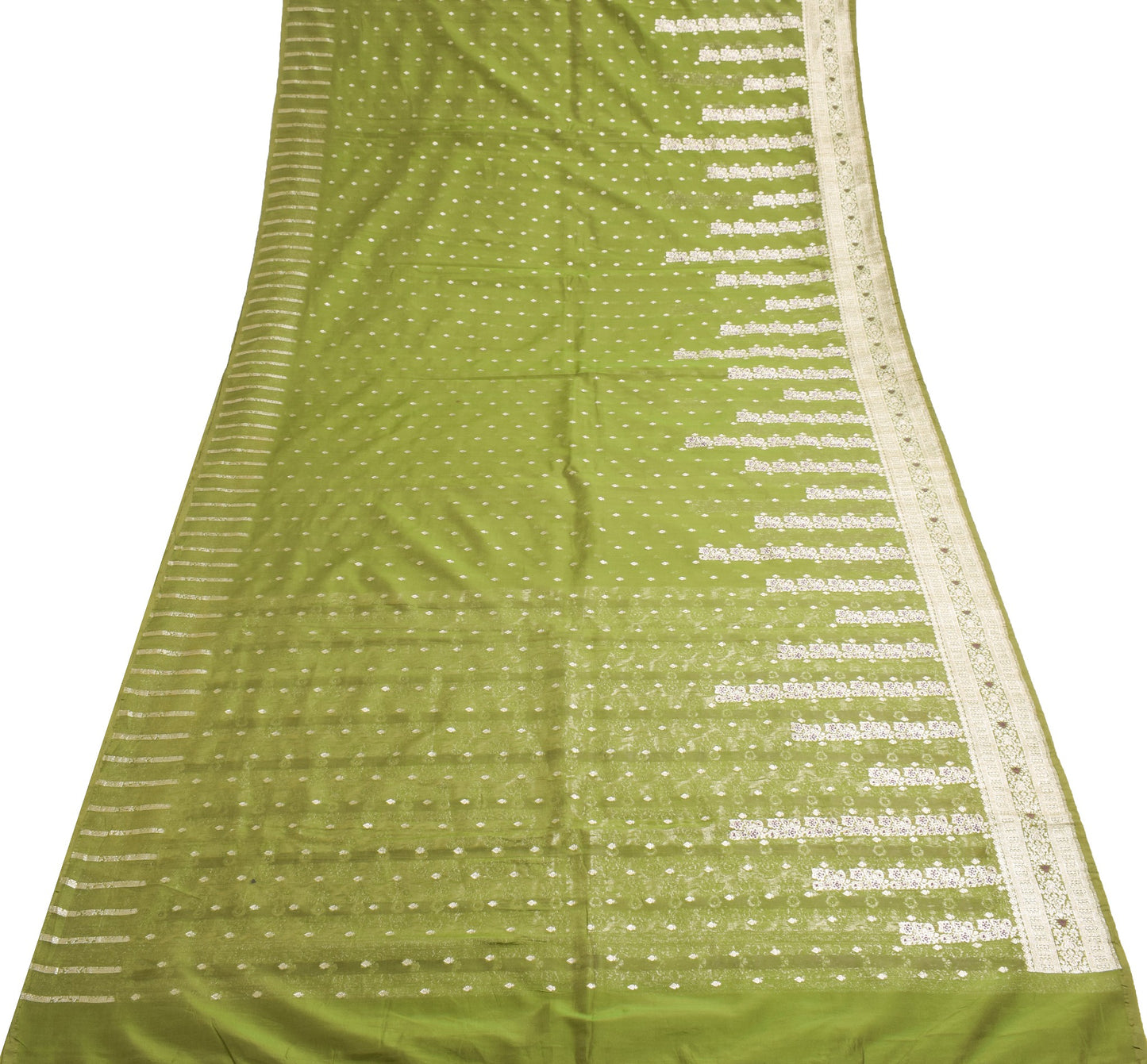 Sushila Vintage Banarasi/Broacde Saree Pure Cotton Silk Green HEAVY Sari Fabric