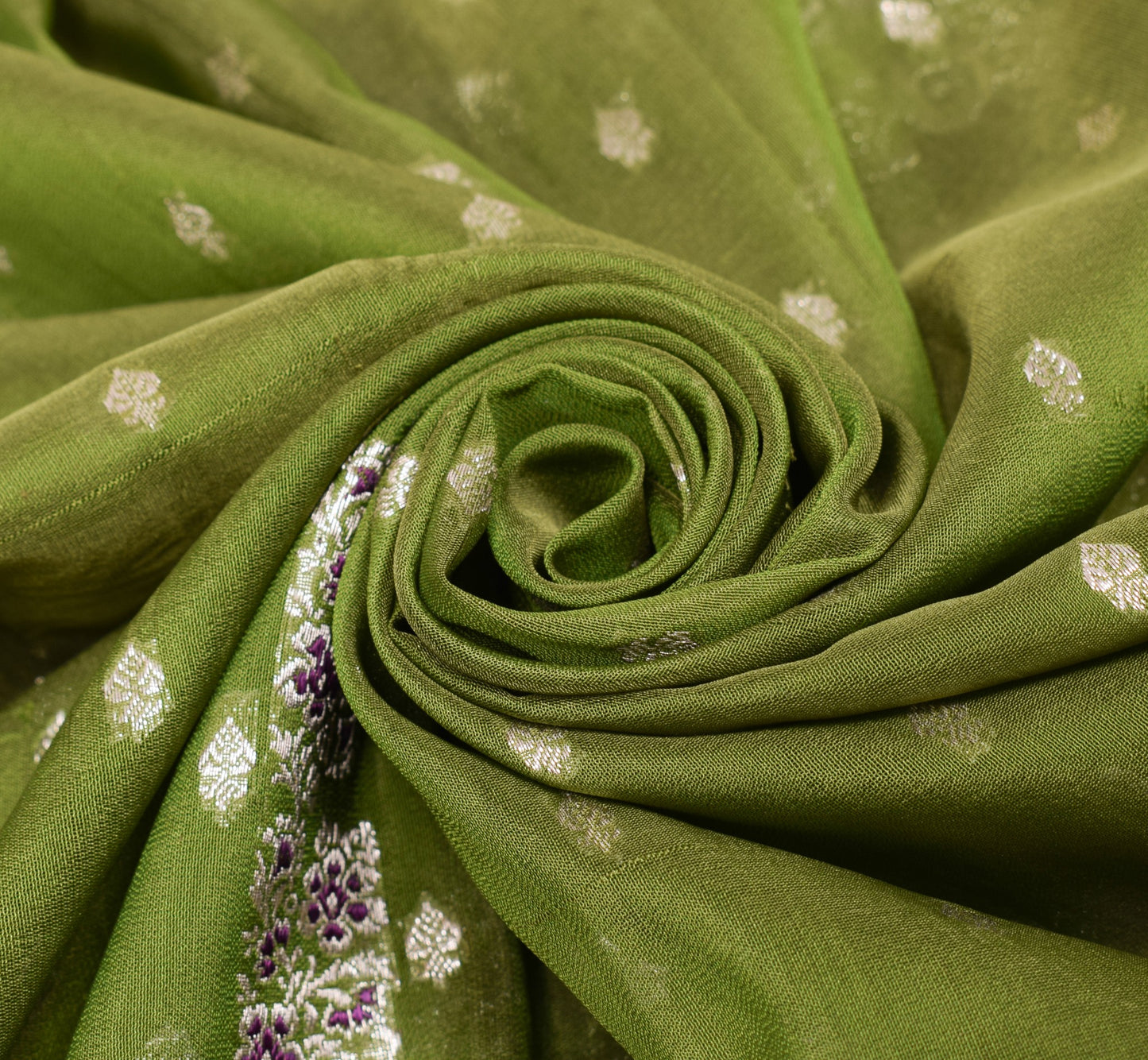Sushila Vintage Banarasi/Broacde Saree Pure Cotton Silk Green HEAVY Sari Fabric