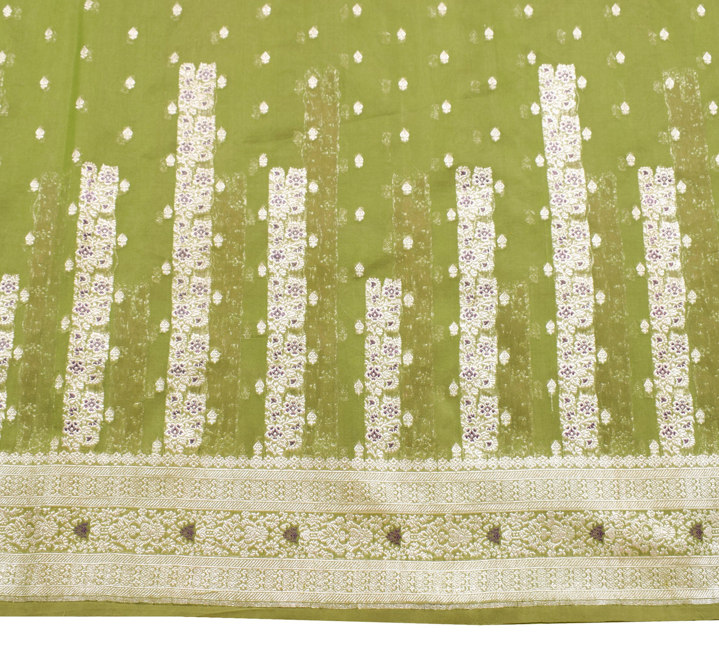 Sushila Vintage Banarasi/Broacde Saree Pure Cotton Silk Green HEAVY Sari Fabric