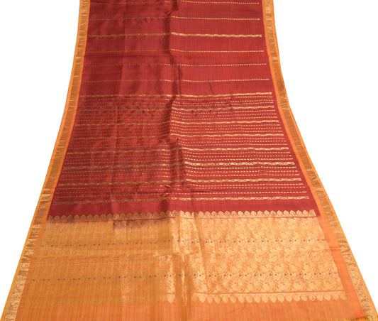 Sushila Vintage HRAVY Wedding Saree Pure Silk Zari Brocade Dark Red Sari Fabric