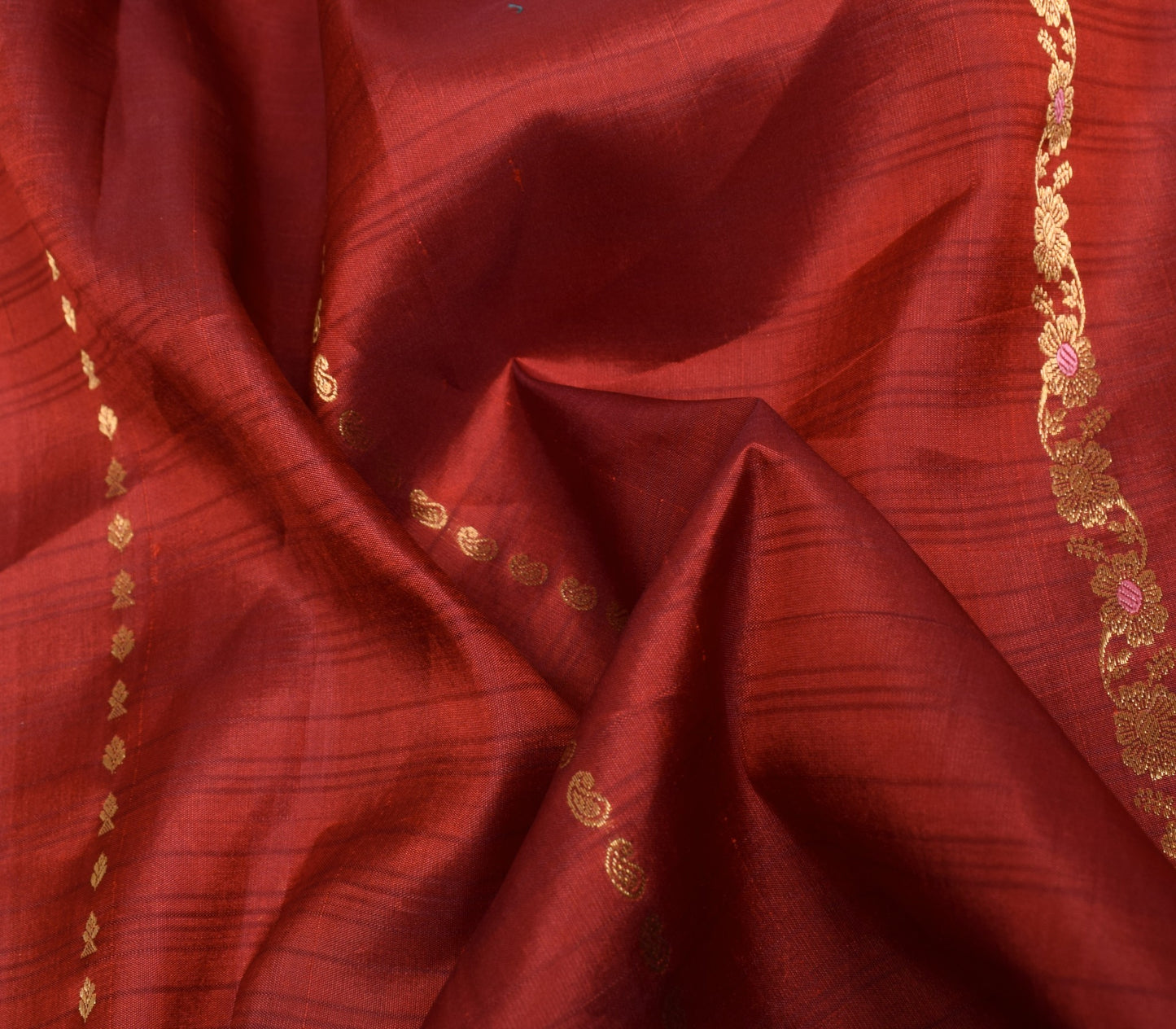 Sushila Vintage HRAVY Wedding Saree Pure Silk Zari Brocade Dark Red Sari Fabric