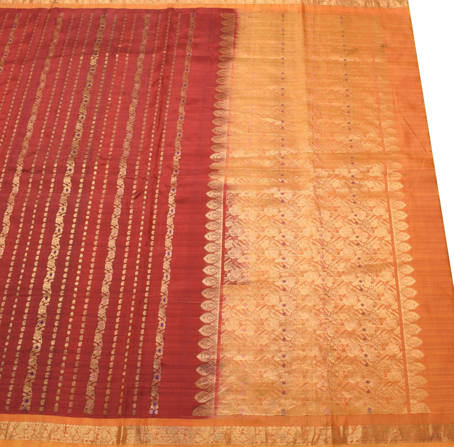 Sushila Vintage HRAVY Wedding Saree Pure Silk Zari Brocade Dark Red Sari Fabric