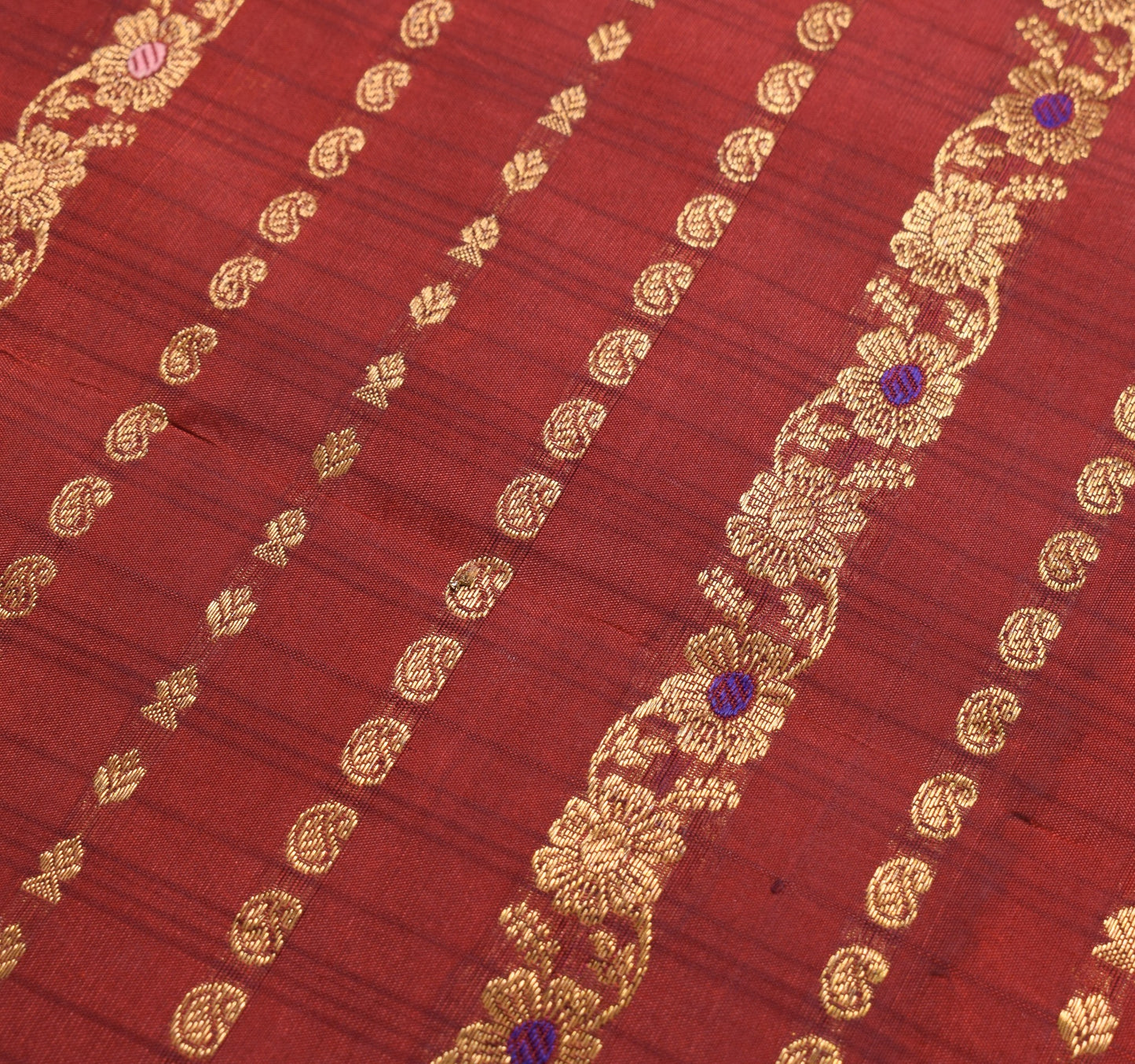 Sushila Vintage HRAVY Wedding Saree Pure Silk Zari Brocade Dark Red Sari Fabric