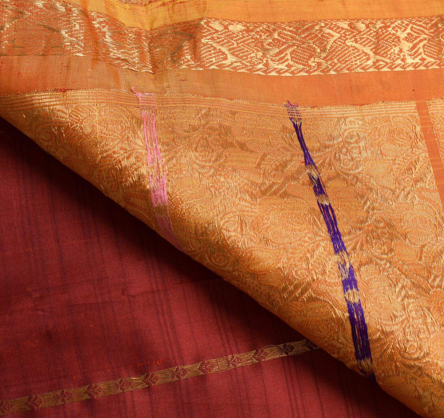 Sushila Vintage HRAVY Wedding Saree Pure Silk Zari Brocade Dark Red Sari Fabric