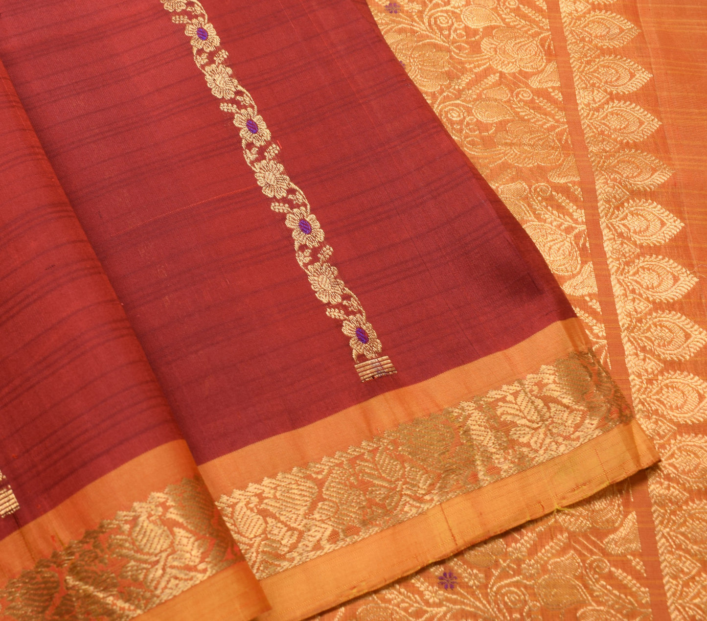 Sushila Vintage HRAVY Wedding Saree Pure Silk Zari Brocade Dark Red Sari Fabric