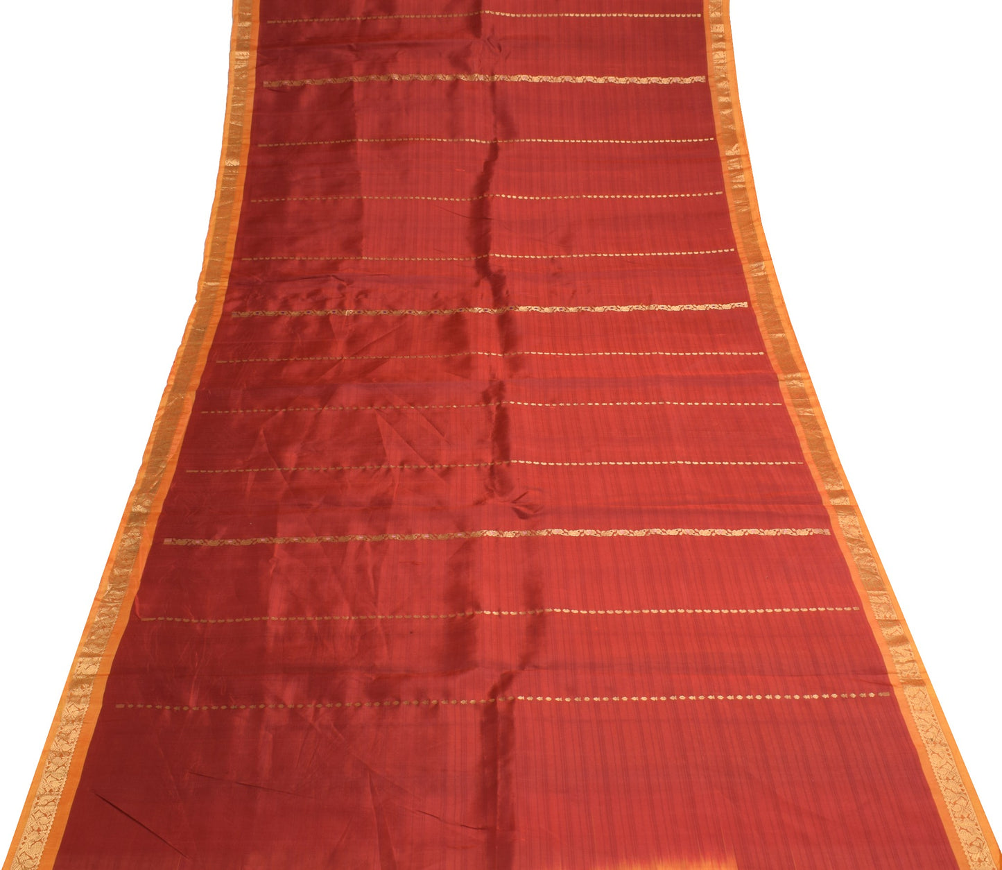 Sushila Vintage HRAVY Wedding Saree Pure Silk Zari Brocade Dark Red Sari Fabric